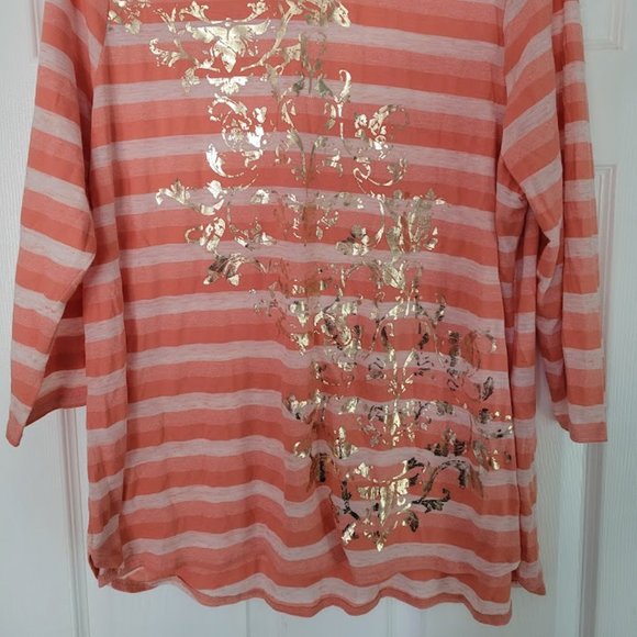 Chico's tunic top orange stripes with gold embellishment 3/4 sleeves Siz… - Picture 7 of 7
